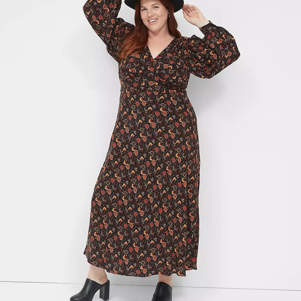 Lane Bryant Black Floral Long Sleeve Dress NWT